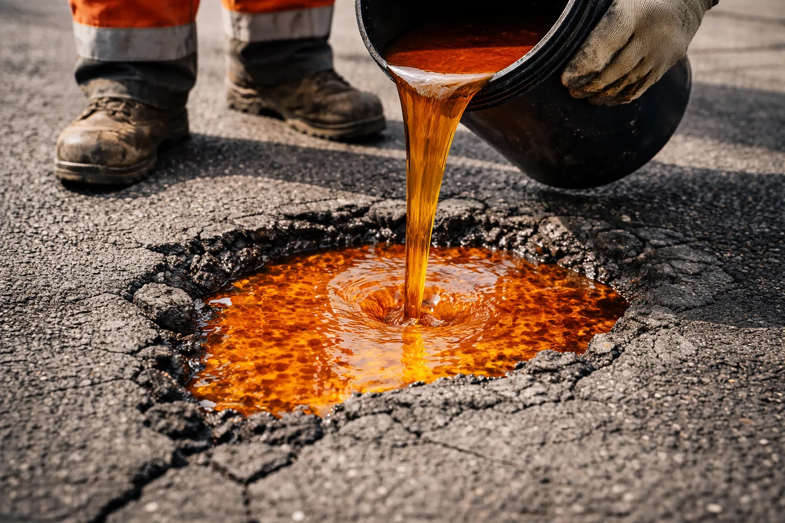 Réparation de nids de poule par résine polyuréthane sur parking à Lyon